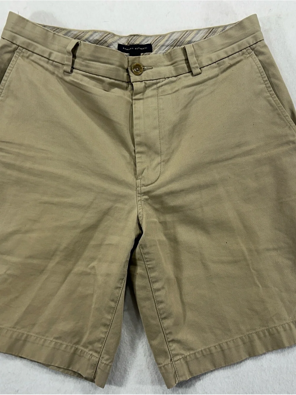 Banana Republic Mens 32 Khaki Chino Shorts Beige Flat Front 9